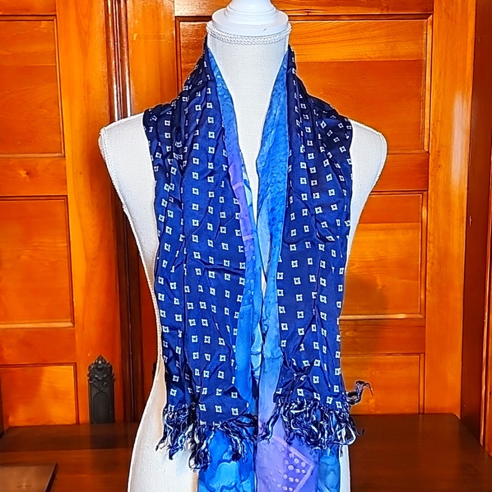 ⚡️5 For $10⚡️Vintage weighted silk navy blue and sheer floral scarves